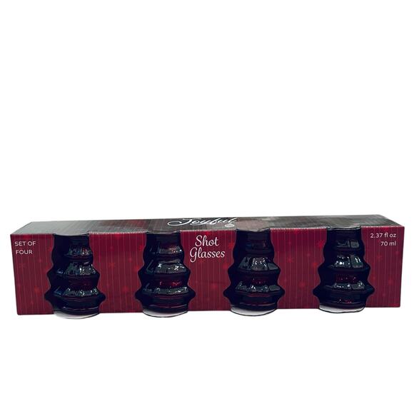 Glass Christmas Tree Shot Glasses Set of 4 Holiday Red New - Picture 9 of 16